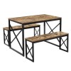 VECELO Wood Dining Table Set for 4 with Bench Kitchen