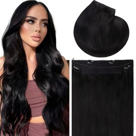 Lacer Dark Brown Human Hair Wire extensions 16 Inch Hidden Wire Hair Extensions Real Human Hair 90g Silky Straight Hair for Natural Women Adjustable Remy Natural Wire Hair Extensions