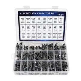 630 PCS 24 Values Aluminum Electrolytic Capacitor Box Kit - (0.1uF - 1000uF） -40℃ to +105℃ Temperature Range, Assortment Box Kit