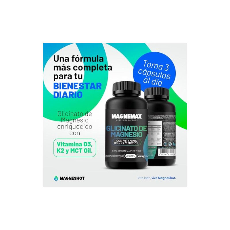 Magnemax Glicinato de Magnesio con Vitamina D3, K2 y MCT