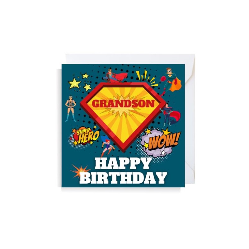 Second Ave Superhero Grandson Square Children's Kids Birthday Greeting Card