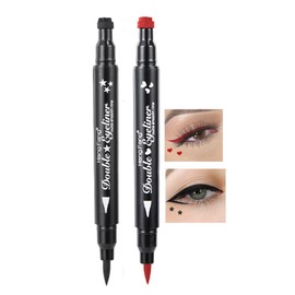 Eyeliner Stamp - OCHILIMA Double-sided Liquid Eyeliner Pen with Eye Makeup Stamp, Waterproof, Double Sided & Long Lasting Seal Tattoo Makeup Tool Red Black No smudge (Heart/Star）Shape Stamp Pen 2Pcs