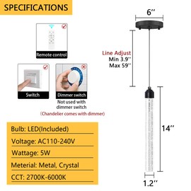 dolria Mini Chandeliers Modern Crystal Pendant Lighting LED Dimmable Pendant Lights Kitchen Island Dining Room