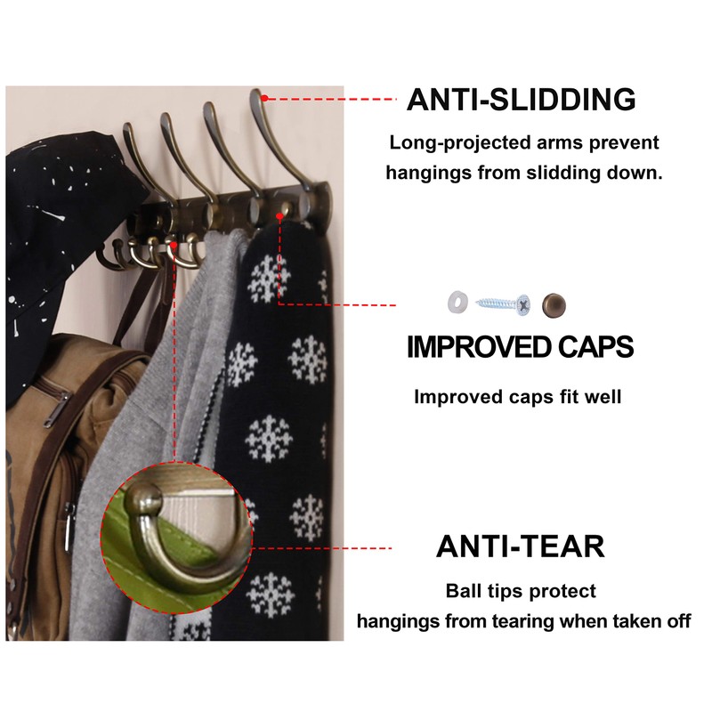Dseap Wall Mounted Coat Rack - 5 Tri Hooks, Heavy