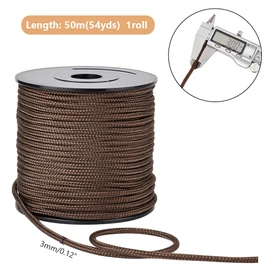 PH PandaHall 54 Yards Nylon Rope Cord, 3mm Brown Blinds String Parachute Cord Braided Lift Shade Cord for Wall Hangers, Bags, Bottom Plates for Camping Hiking Outdoor Activities