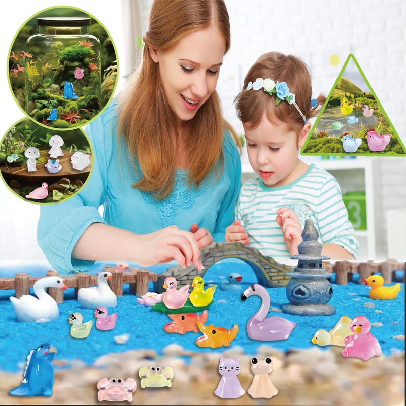 U-Zimikee 130 Pcs Glow-in-The-Dark Mini Resin Animals 25 Styles Tiny