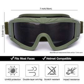SPOSUNE Airsoft Goggles Anti Fog Army Tactical Goggles with 3 Interchangeable Lens UV400 Protection Over Glasses Airsoft Eye Protection Desert Goggles