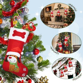 Christmas Stockings 21Inch Large Embroidered Xmas Stocking with Dog Soft White Plush Cuff 3D Pet Xmas Stockings with Dog for Christmas Decoration Gift Candy Bags for Home Fireplace Xmas Tree Decor
