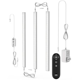 Remote Control Under Cabinet Led Light Plug in, Dimmable Daylight White 4500K, 3 Pack 12 inch Linkable Under Counter Lights for Kitchen Upgrade ETL Listed Plug 24V, UNO-LK 4500K