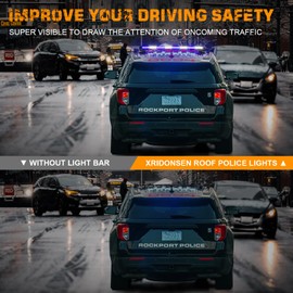 XRIDONSEN 37 Inch 104 LED Roof Top Blue White Emergency Lights Magnetic Police Firefighter Lights Traffic Advisor Strobe Light Bar Warning Flashing Safety Lights w/Controller for Vehicles POV Trucks