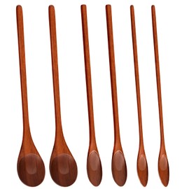 6 Pcs Small Wooden Spoon, Wooden Coffee Spoon, Long Handle Wooden Ice Tea Spoon, Handmade Wooden Mixing Honey Spoon for Team Jam Dessert Honey Kitchen Utensil