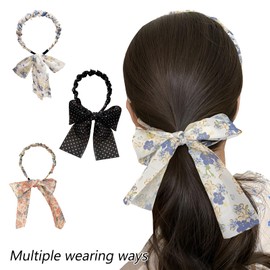 3 Pack Elegant High Cranium Hairband - Non-Slip Floral Bow Headbands with Teeth for Women Girls, Knotted Cross Hair bands with Long Ribbon,Fashion Hair Accessories