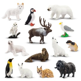 Toymany 14 cifras de animales polares, juego de cifras de animales árticos de plástico, incluye oso polar, caribú, ballenas, morsa, decoración de pasteles, regalo de Navidad y cumpleaños para niños pequeños
