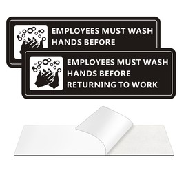 MongFun Employees Must Wash Hands Sign, (2 Pack) Self-Adhesive Metal Signage for Office Bathroom, 7 x 2 Inch Waterproof Aluminum Signs for Indoor Outdoor Use (Black)