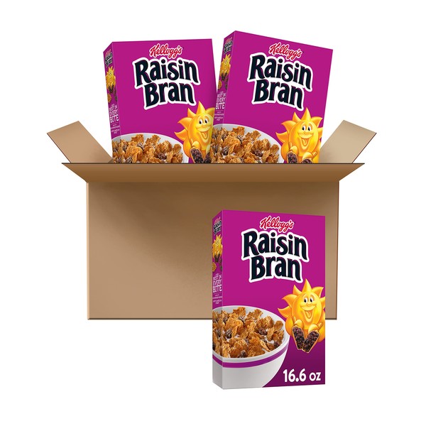Raisin Bran Breakfast Cereal, Original, Good Source of Fiber, 16.6 oz Box (3 Boxes)