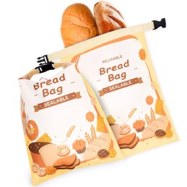 OUTXE 2 Pack Bread Bag - Fully Sealable Reusable Sourdough Storage Bag with Sealed Zipper Lining, Large Freezer Bag for Homemade Bread Making & Storage Supplies