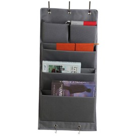 Hanging Organiser Door Cupboard Organiser Made of Oxford Cloth Foldable Hanging Shelf with 5 Hooks for Towels Hanging Storage with 4 Large Compartments, Grey