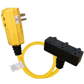 AIDA 2FT Auto Reset 12/3 Gauge SJTW Heavy Duty GFCI Extension Cord with 3 Prong Grounded Plug, 15 AMP Yellow Outdoor Extension Cable with LED Lighted, UL Listed, 1 Pack (GFCI Plug)