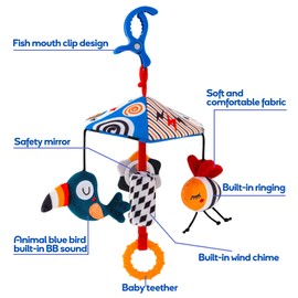 JINBOBUBU Plush Animal Hanging Toy with Music Rattle - Car Seat, Stroller & Crib Mobile Toy for Babies 0-3-6-9-12 Months, Sensory Baby Toys for Boys Girls to Boost Cognitive Skills