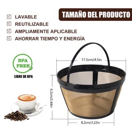 2 Filtro para Cafetera, Filtro de Café Reutilizables, sin BPA, Capacidad para 8-12 Tazas Filtro de Café Acero Inoxidable, Filtros para Cafetera de Goteo para Cafeteras y Cerveceros