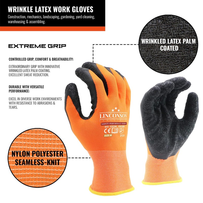 LINCONSON 12 Pack Safety Performance Series Construction Mechanics Wrinkle Latex