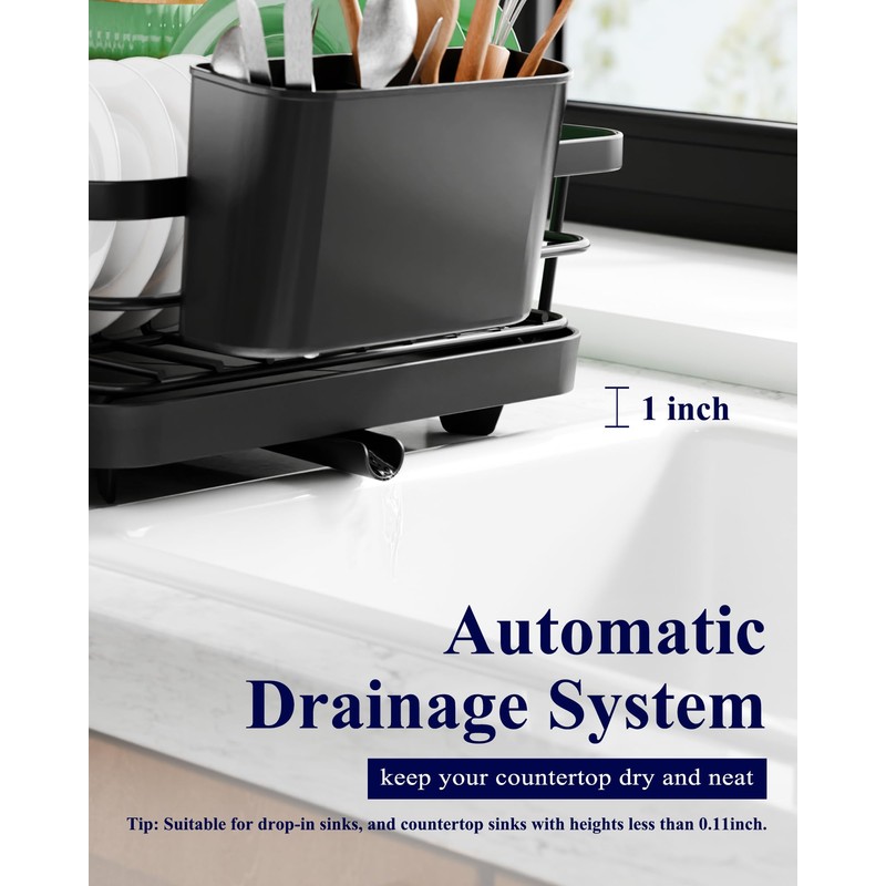 Kitsure Dish Drying Rack - Compact Dish Rack with Utensil
