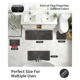 ILANGO - Alfombras de baño de color gris oscuro de 24 x 17 pulgadas, pequeñas, antideslizantes y superabsorbentes, extra gruesas, suaves, lavables para piso, alfombra de baño de microfibra con goma