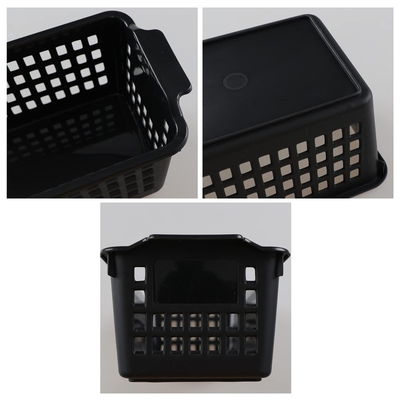 Idotry 6-Pack Slim Plastic Storage Trays Baskets, Black Small Storage