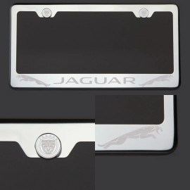 KA Chrome Polished Fit Jaguar Laser Etched Engraved License Plate Frame Screw Cap