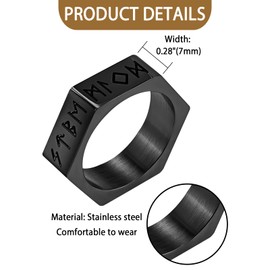 Flonge Viking Rune Geometric Ring: Nordic Hexagon Geometric Ring for Men Punk Stainless Steel Biker Ring Minimalist Jewellery Gift Size 13 Black