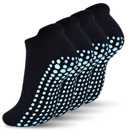 DECOVICI Yoga Grip Women Socks, Non Slip Pilates Socks with Grippers Slipper Ankle Athletic Socks for Dance, Fitness, Gym, Hospital, Home, Trampoline 4 Pairs(Black,L)