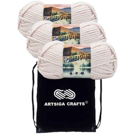 Lion Brand Knitting Yarn Hometown Yarn Dillon Quartz 135-140 (3-Skeins) Same Dye Lot Weight S Bulky #6 Soft 100% Acrylic Bundle with 1 Artisga Craft Bag