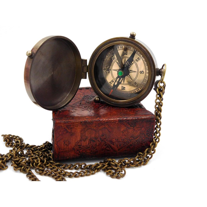 KHUMYAYAD Brass Pocket Compass Handmade Full Function Antique Nautical Compass