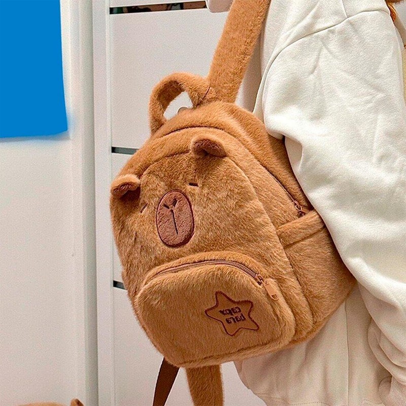 Mochila Bolso Peluche Afelpada Backpack Moda Adorable Escolar Suave Capybara