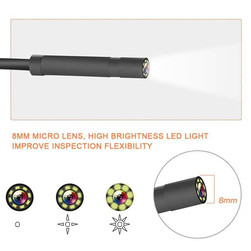 4.3in LCD 1080P Handheld Endoscope IP67 8mm Waterproof Borescope Inspection