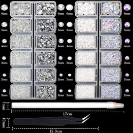 AUREHEN 15000PCs 2-6MM White Series Resin Flat Back Rhinestones, Round Non Hotfix Jelly & Silver Bottom Resin Rhinestones Nail Gems Stones with Tweezer & Picker Pen for Nail Art Tumblers & DIY Crafts