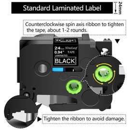NineLeaf 2 Pack White on Black 24 mm x 8 m 1'' 26.2ft Label Tape Cassette Compatible for Brother P-Touch TZe355 TZ-355 TZe-355 TZ355 Laminated for PT-P700 PT-P750W PT-D600 PT-520 PT-530 Label Maker