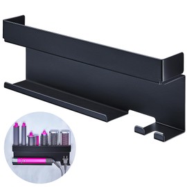 YAYINLI Hair Dryer Holder Wall Mount for Curling Iron Attachment Organizers and Storage, Adhesive Hair Dryer and Curling Iron Holder, Black Straightener Holder Blow Dryer Holder, Hair Tools Organizer