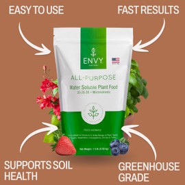 ENVY All-Purpose Plant Fertilizer, 3 Pound - Makes 300 Gallons, for Indoor and Outdoor Plants, Pet Safe, Water Soluble, Made in USA