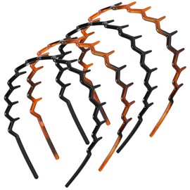 WY LIGHTING LEVEL Zig Zag Headbands, 4 Pieces Tooth Hair Comb Hairband, Wavy Shape Plastic Hair Bands, Hair Hoop Accessory for Women Lady Girls (Black/Amber)