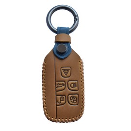 HIBEYO Smart Car Key Case for Land Rover Protective Cover Remote Key Case Cover for Range Rover Discovery 4 Sport Jaguar Leather Key Fob Shell Car Accessories-B Brown