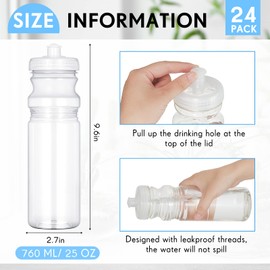 Tessco 24 Pack 25 Oz Sports Water Bottles Blank Water Bottles Plastic Reusable Water Bottles, Pull Top Leakproof Drink Spout for DIY Customization Fitness Hiking Cycling Gym Workout Business (Clear)