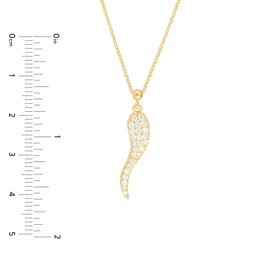 Gold Plated Italian Horn Charm - 925 Sterling Silver - Cubic Zirconia Stones - Cornicello Charm Pendant - Adjustable Necklace Included (Gold)