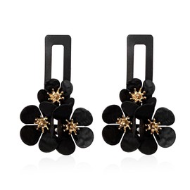 YUNXI Flower Earrings Large Flower Stud Big Statement Floral Earrings Trendy Jewelry Gift for Women (Black)