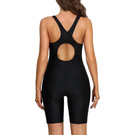 ATTRACO Athletic One Piece Swimsuits for Women Boyleg Swimwear Racerback Bathing Suits, Solid Black, XX-Large