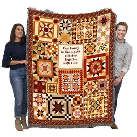 Our Family is Like a Quilt Stitched Together with Love - Blanket Throw Woven from Cotton - Made in The USA (72x54)