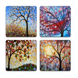 Color Tree of Life Square Coaster Set - Made of Recycled Rubber - Set of 4