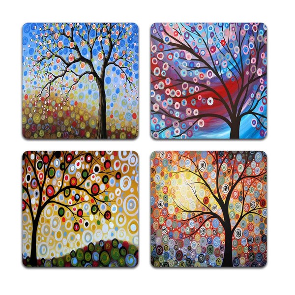 Color Tree of Life Square Coaster Set - Made of