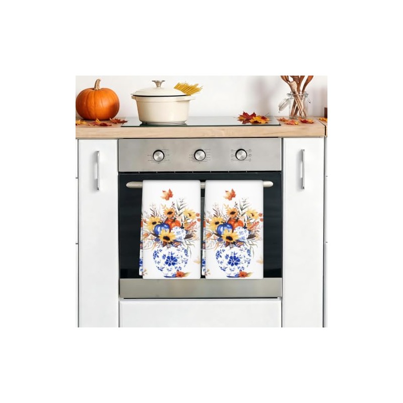 Toallas de cocina para otoño, florero floral, girasol, calabaza