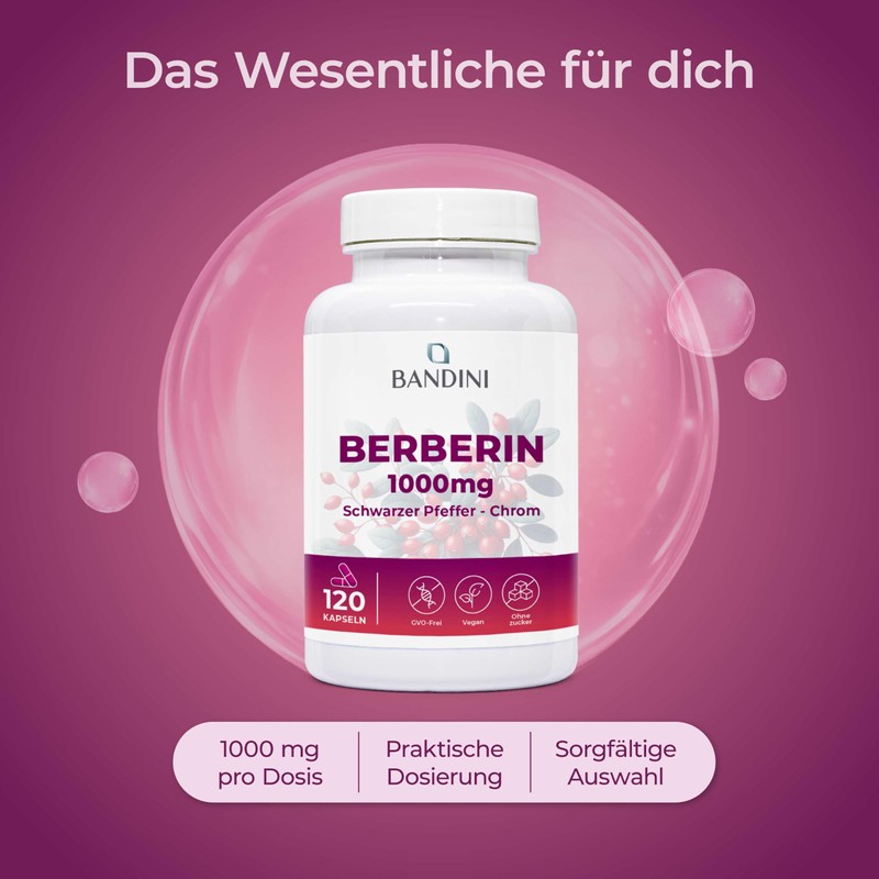 Bandini® Berberine 1000 mg 120 Vegan Capsules + Chrome and